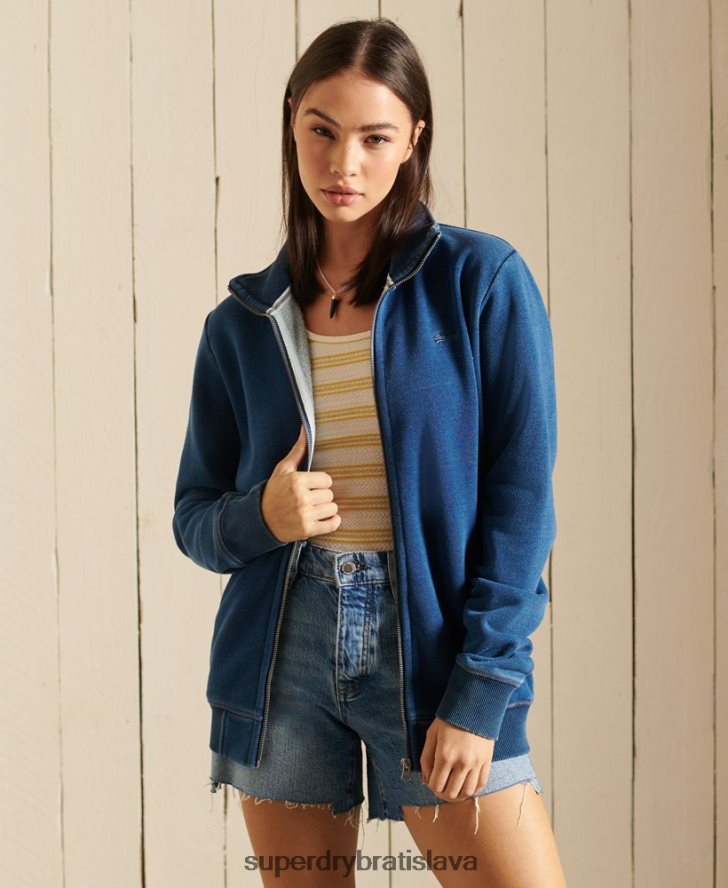 Superdry ženy voľný strih vintage logo vyšívaný top na zips 6B4ZTR5968 oblečenie tyrkysová
