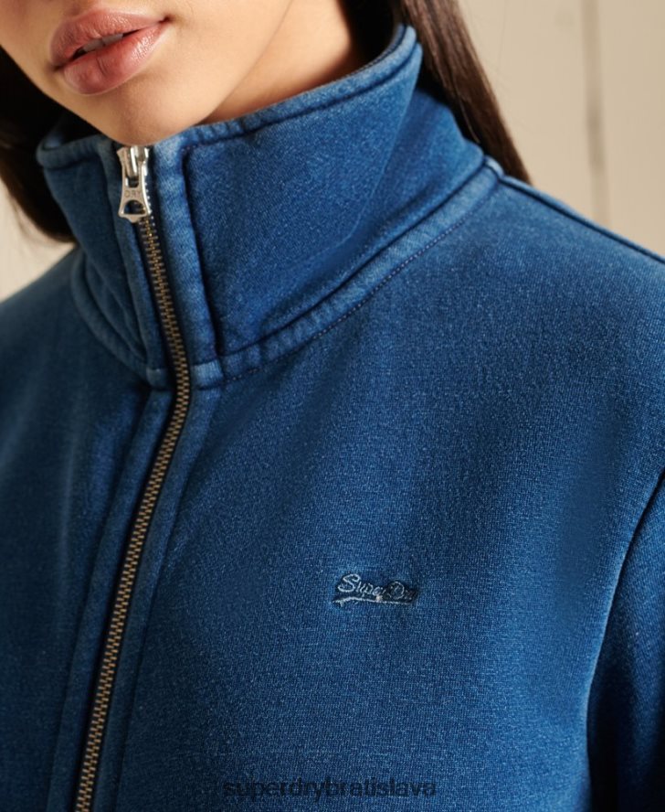 Superdry ženy voľný strih vintage logo vyšívaný top na zips 6B4ZTR5968 oblečenie tyrkysová