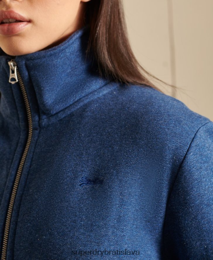 Superdry ženy voľný strih vintage logo vyšívaný top na zips 6B4ZTR6159 oblečenie Modrá