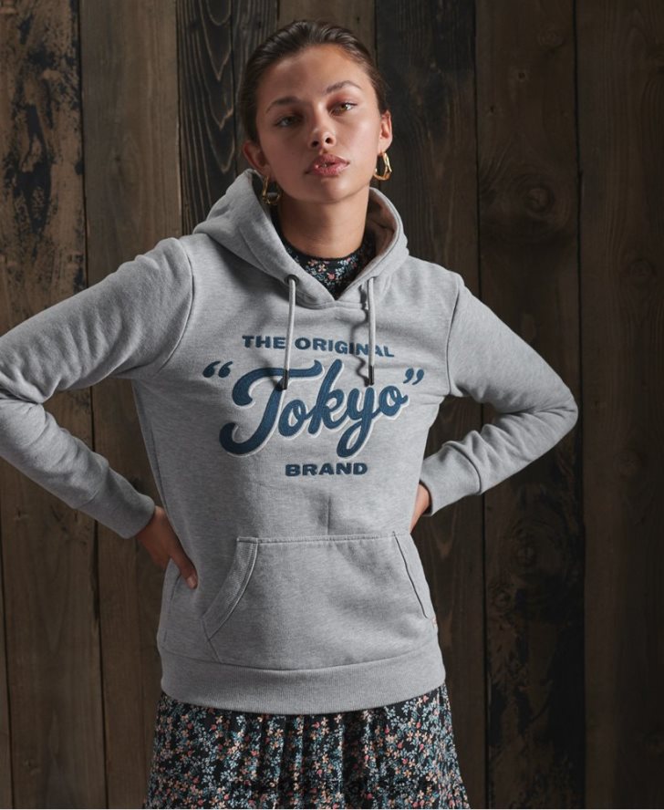 Superdry ženy vyrobená mikina s kapucňou na pracovné oblečenie 6B4ZTR3507 oblečenie tmavošedý
