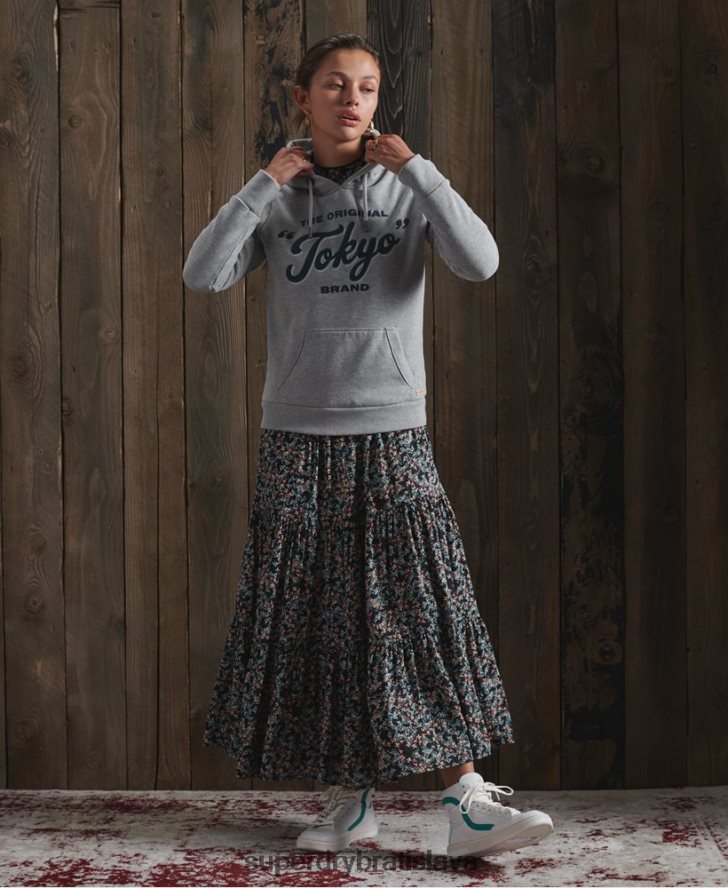 Superdry ženy vyrobená mikina s kapucňou na pracovné oblečenie 6B4ZTR3507 oblečenie tmavošedý