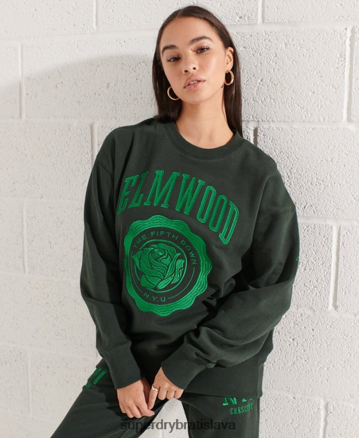 Superdry ženy vysokoškolská grafika oversized crew mikina 6B4ZTR5836 oblečenie zelená