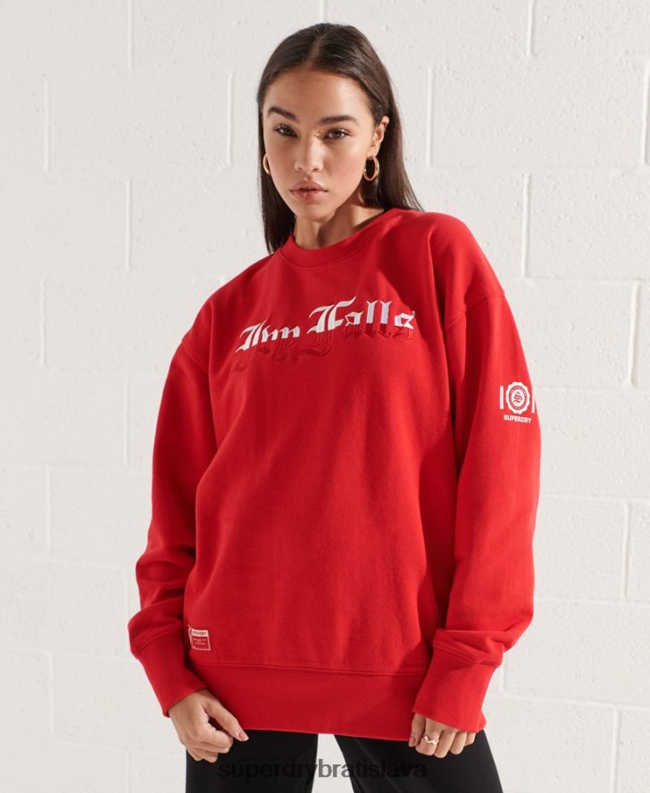 Superdry ženy vysokoškolská grafika oversized crew mikina 6B4ZTR5838 oblečenie červená