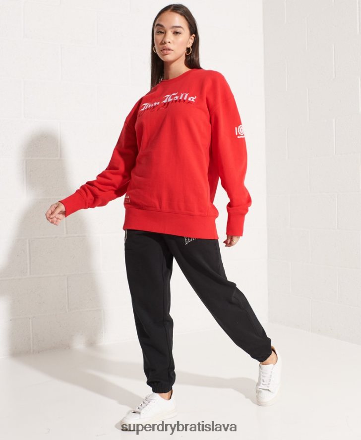 Superdry ženy vysokoškolská grafika oversized crew mikina 6B4ZTR5838 oblečenie červená