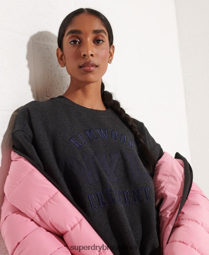 Superdry ženy vysokoškolská grafika oversized crew mikina 6B4ZTR6138 oblečenie tmavošedý
