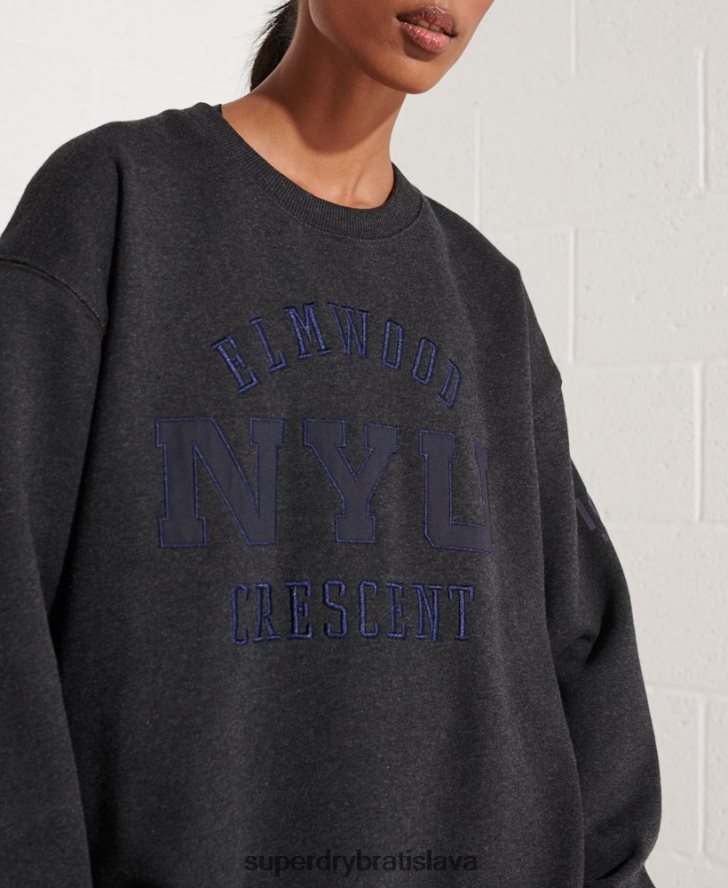 Superdry ženy vysokoškolská grafika oversized crew mikina 6B4ZTR6138 oblečenie tmavošedý