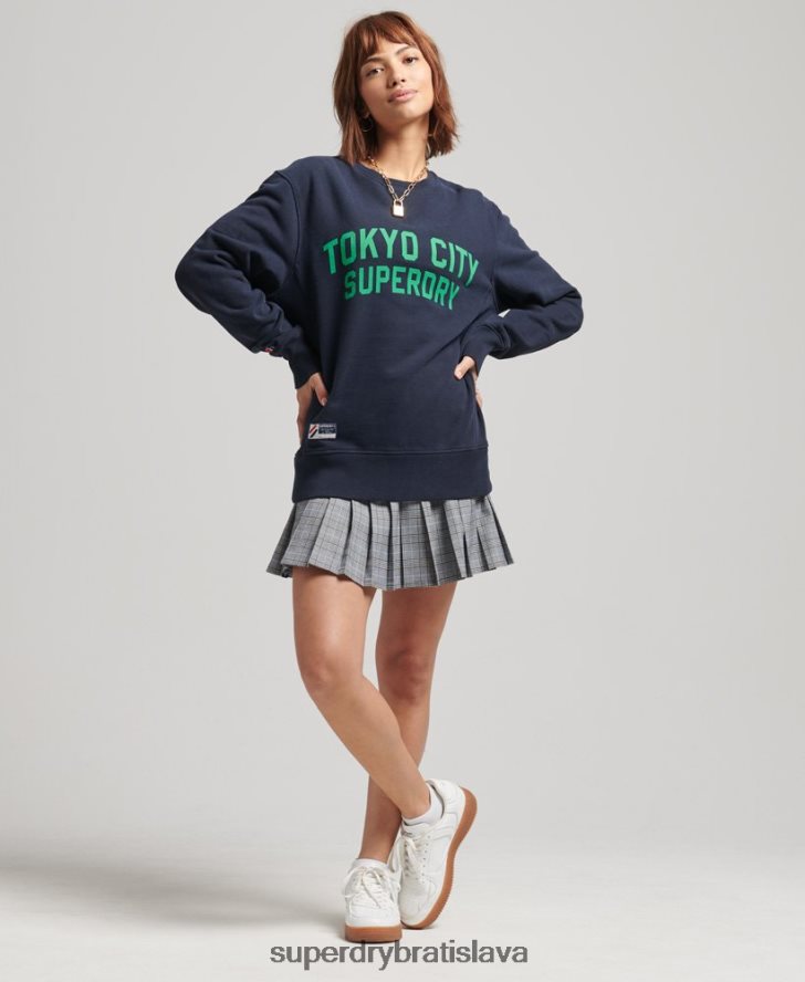 Superdry ženy vysokoškolská grafika oversized crew mikina 6B4ZTR6161 oblečenie námorníctvo