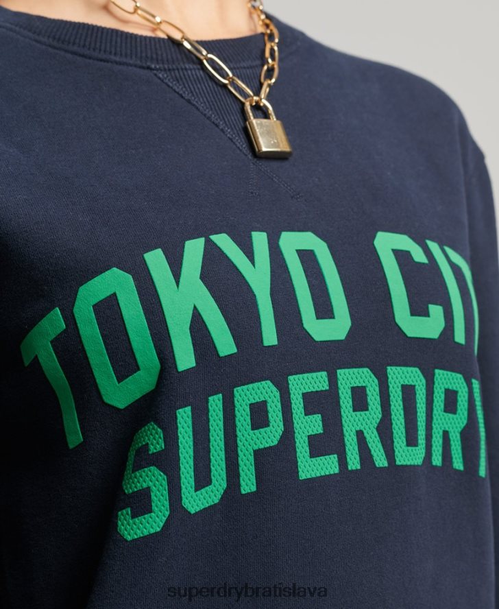 Superdry ženy vysokoškolská grafika oversized crew mikina 6B4ZTR6161 oblečenie námorníctvo