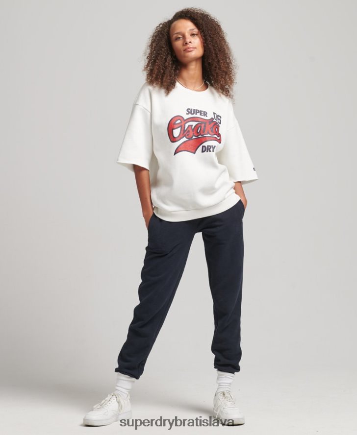 Superdry ženy vysokoškolská mikina s krátkym rukávom 6B4ZTR3477 oblečenie krém