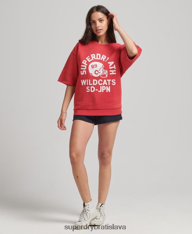 Superdry ženy vysokoškolská mikina s krátkym rukávom 6B4ZTR6053 oblečenie červená