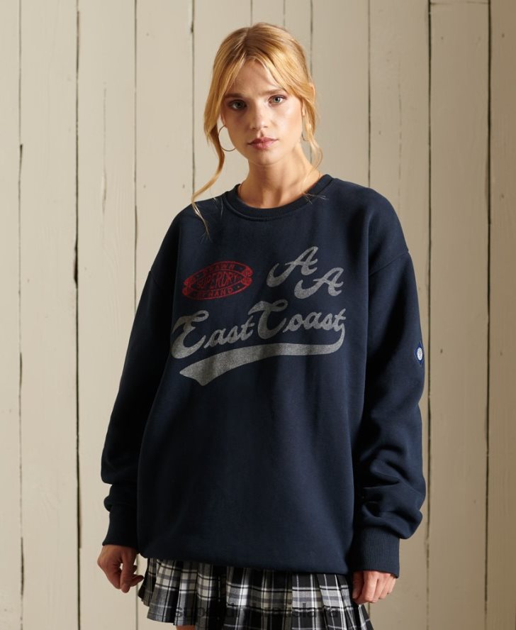 Superdry ženy vysokoškolská posádková mikina 6B4ZTR5998 oblečenie námorníctvo