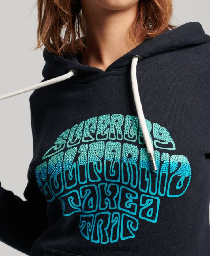 Superdry ženy zdobená mikina s kapucňou 6B4ZTR2160 oblečenie námorníctvo