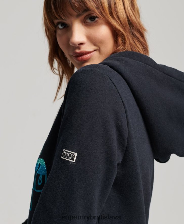 Superdry ženy zdobená mikina s kapucňou 6B4ZTR2160 oblečenie námorníctvo