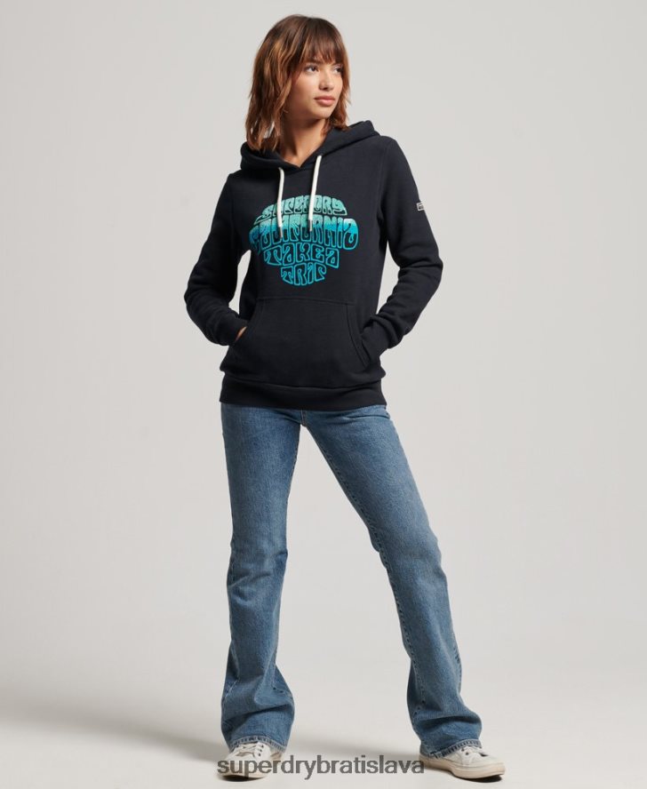 Superdry ženy zdobená mikina s kapucňou 6B4ZTR2160 oblečenie námorníctvo