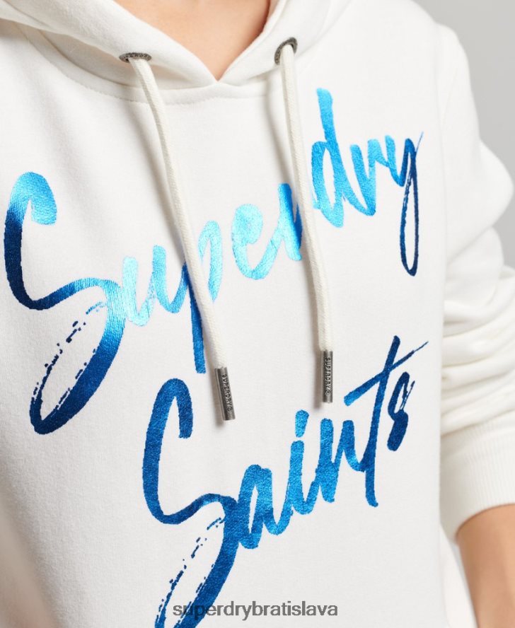 Superdry ženy zdobená mikina s kapucňou 6B4ZTR2210 oblečenie biely