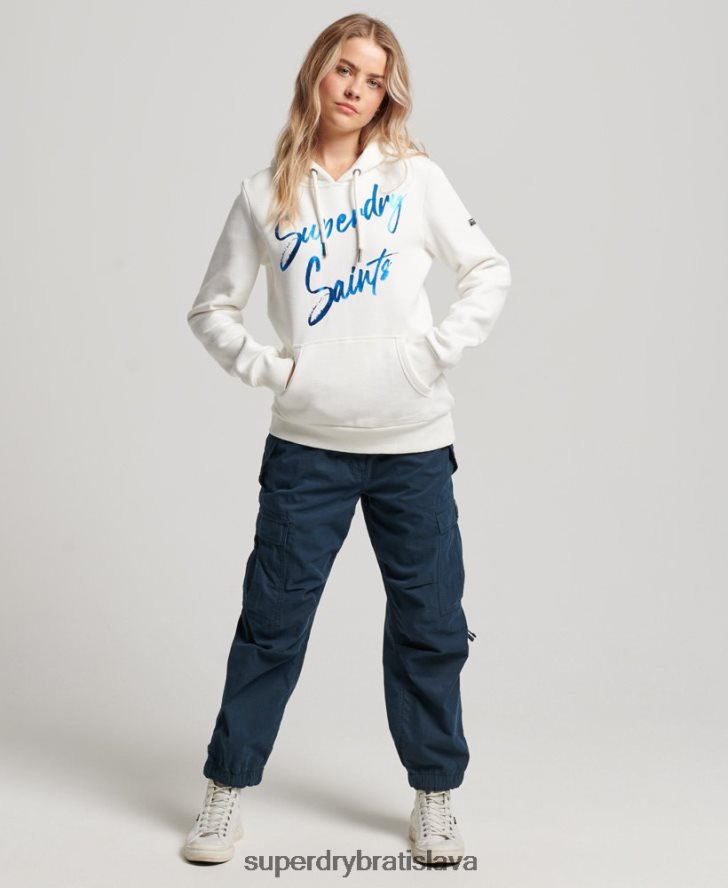 Superdry ženy zdobená mikina s kapucňou 6B4ZTR2210 oblečenie biely