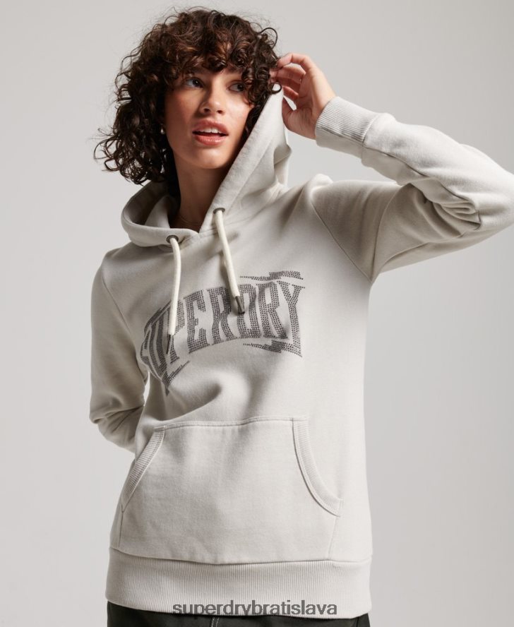 Superdry ženy zdobená mikina s kapucňou 6B4ZTR3280 oblečenie svetlo šedá