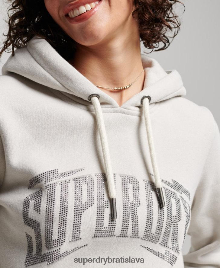 Superdry ženy zdobená mikina s kapucňou 6B4ZTR3280 oblečenie svetlo šedá