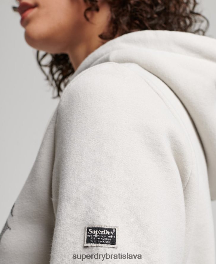 Superdry ženy zdobená mikina s kapucňou 6B4ZTR3280 oblečenie svetlo šedá
