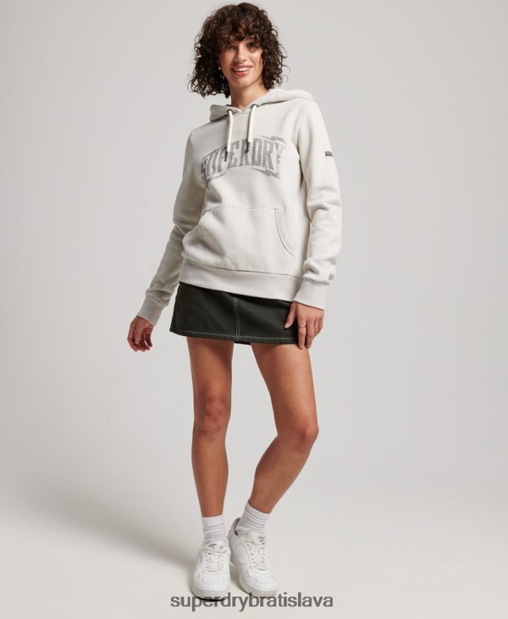 Superdry ženy zdobená mikina s kapucňou 6B4ZTR3280 oblečenie svetlo šedá