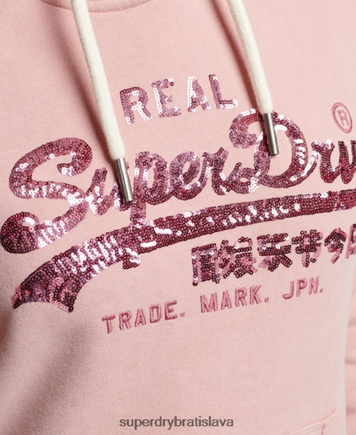 Superdry ženy zdobená mikina s kapucňou 6B4ZTR3314 oblečenie Ružová
