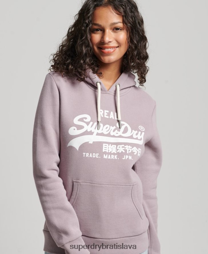 Superdry ženy zdobená mikina s kapucňou 6B4ZTR3346 oblečenie Fialová