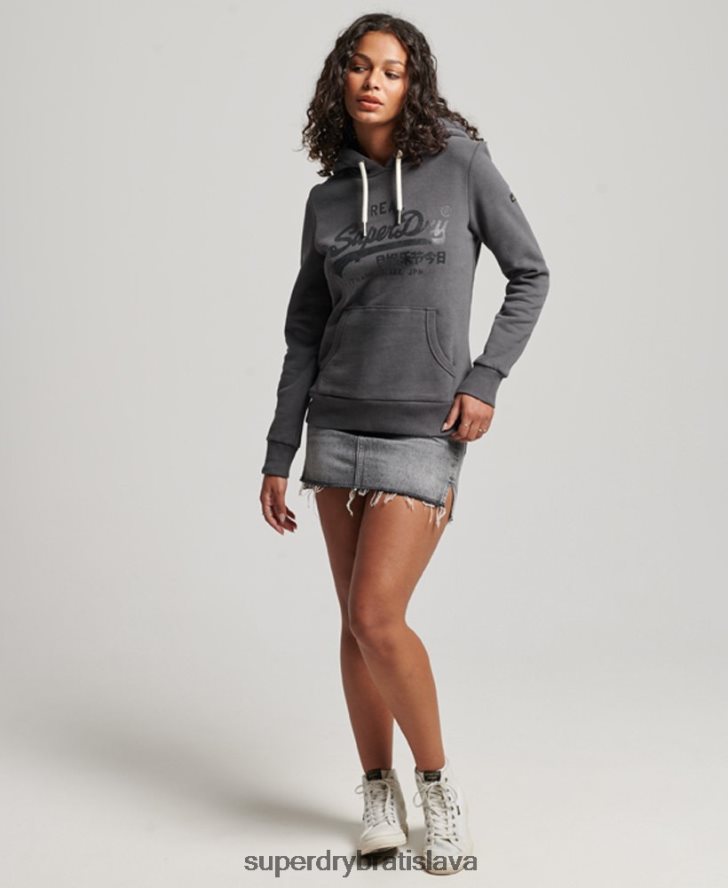 Superdry ženy zdobená mikina s kapucňou 6B4ZTR3405 oblečenie tmavošedý