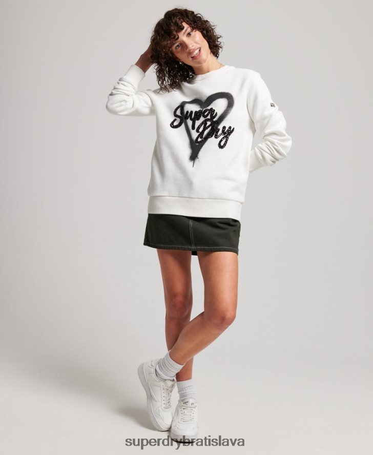 Superdry ženy zdobená posádková mikina 6B4ZTR2263 oblečenie biely
