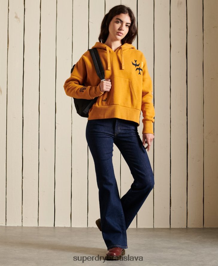 Superdry ženy zdobená suika boxy mikina s kapucňou 6B4ZTR6099 oblečenie zlato