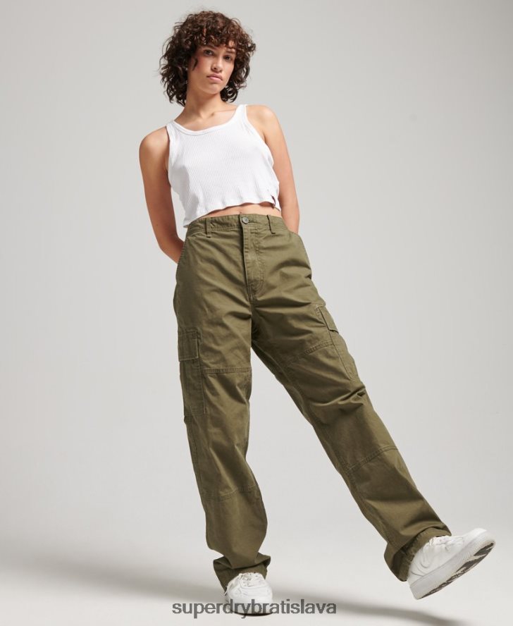 Superdry ženy Vrecovité cargo nohavice z organickej bavlny 6B4ZTR2562 oblečenie kaki