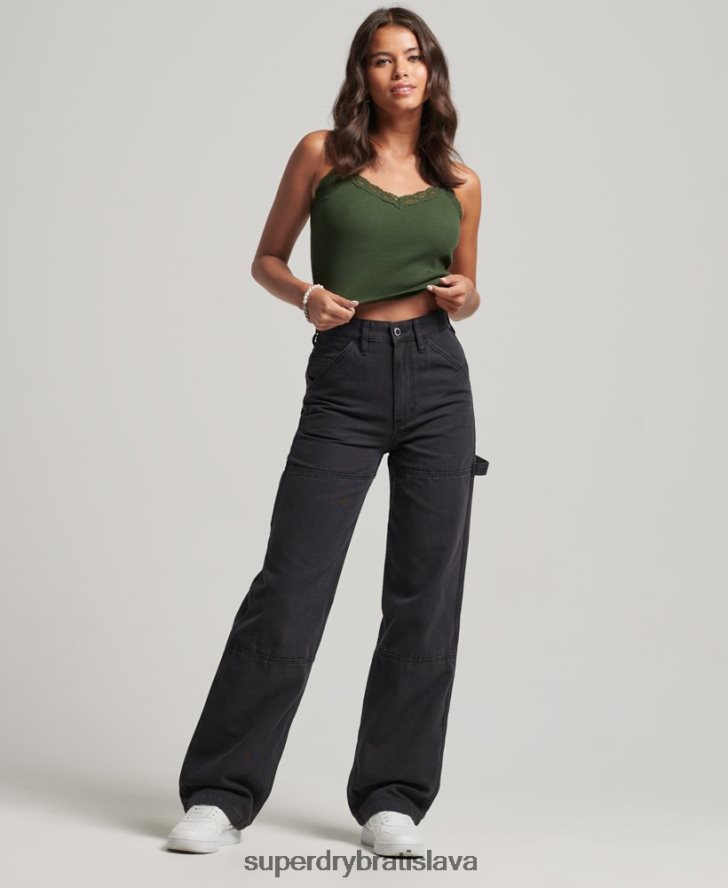 Superdry ženy široké tesárske nohavice 6B4ZTR2559 oblečenie čierna