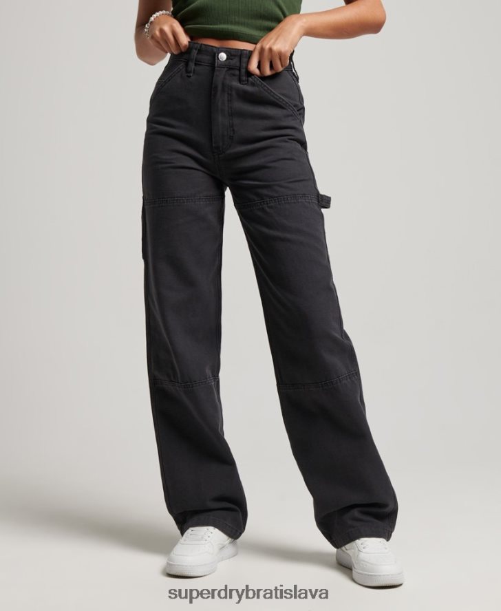Superdry ženy široké tesárske nohavice 6B4ZTR2559 oblečenie čierna