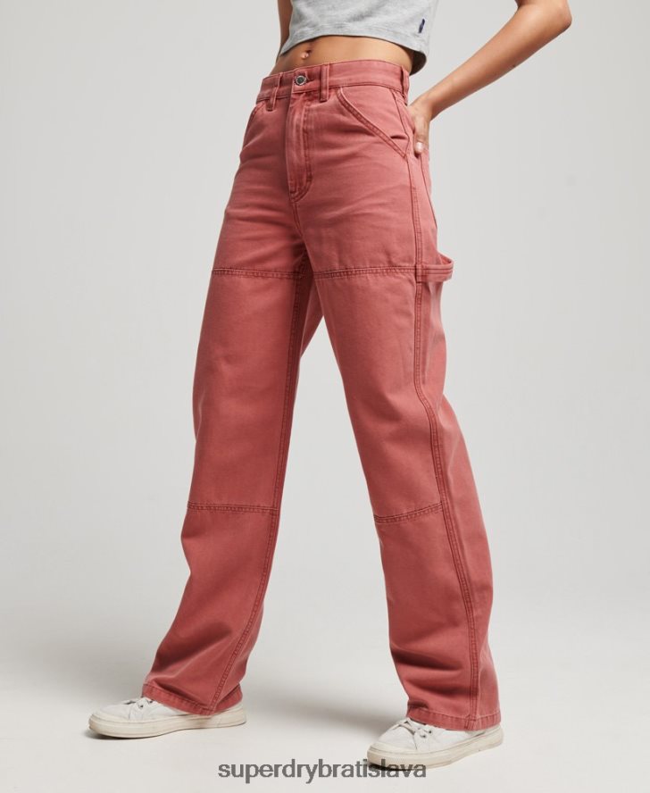 Superdry ženy široké tesárske nohavice 6B4ZTR2575 oblečenie červená