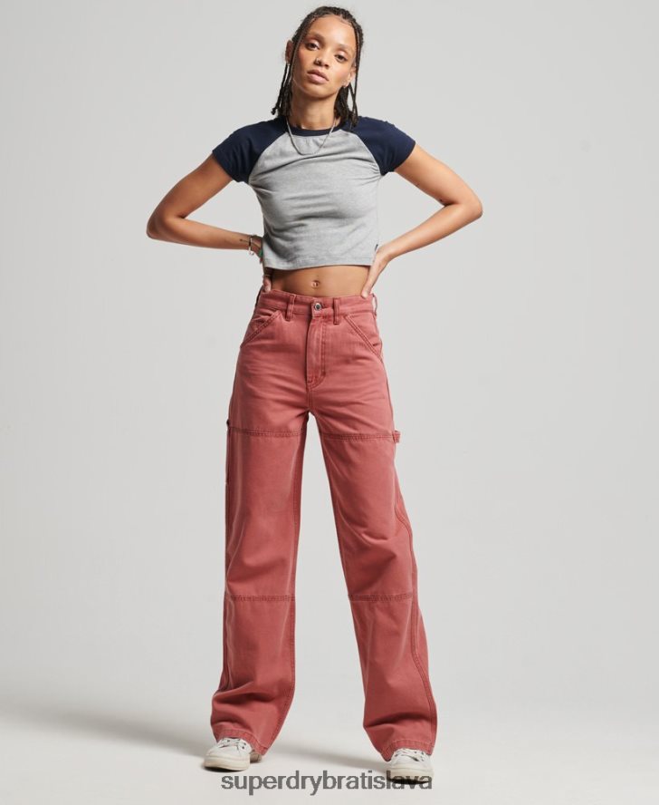 Superdry ženy široké tesárske nohavice 6B4ZTR2575 oblečenie červená