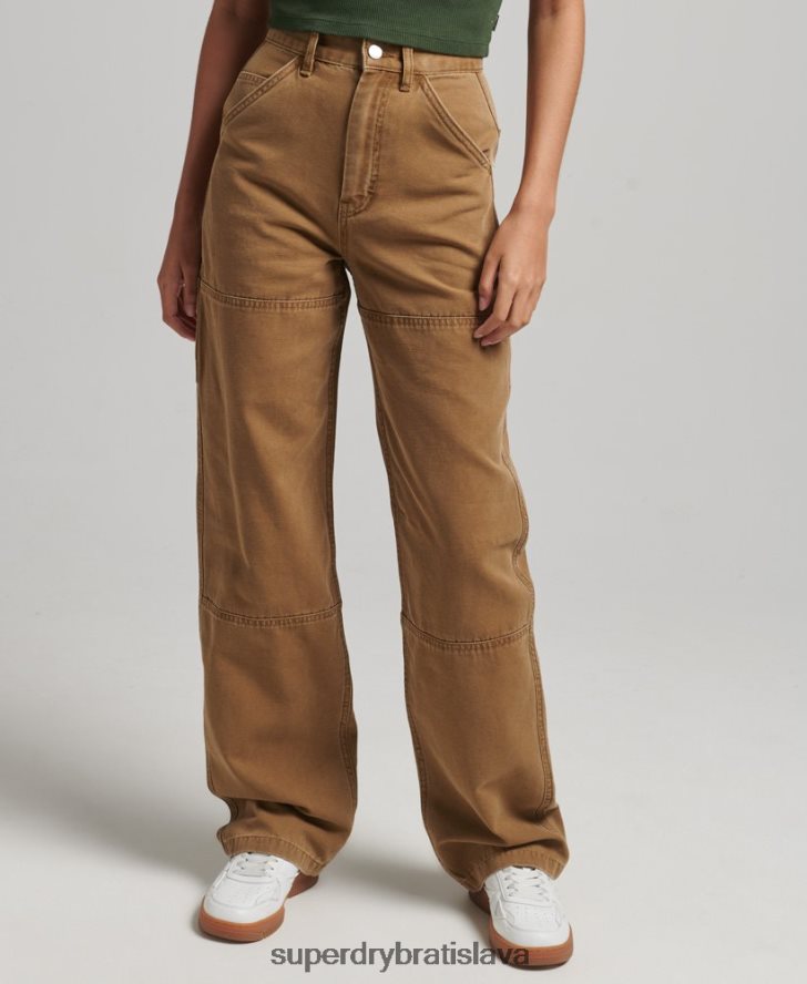 Superdry ženy široké tesárske nohavice 6B4ZTR2578 oblečenie hnedá