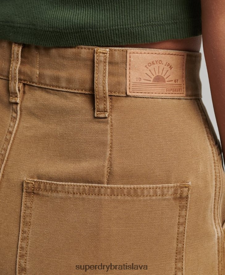 Superdry ženy široké tesárske nohavice 6B4ZTR2578 oblečenie hnedá