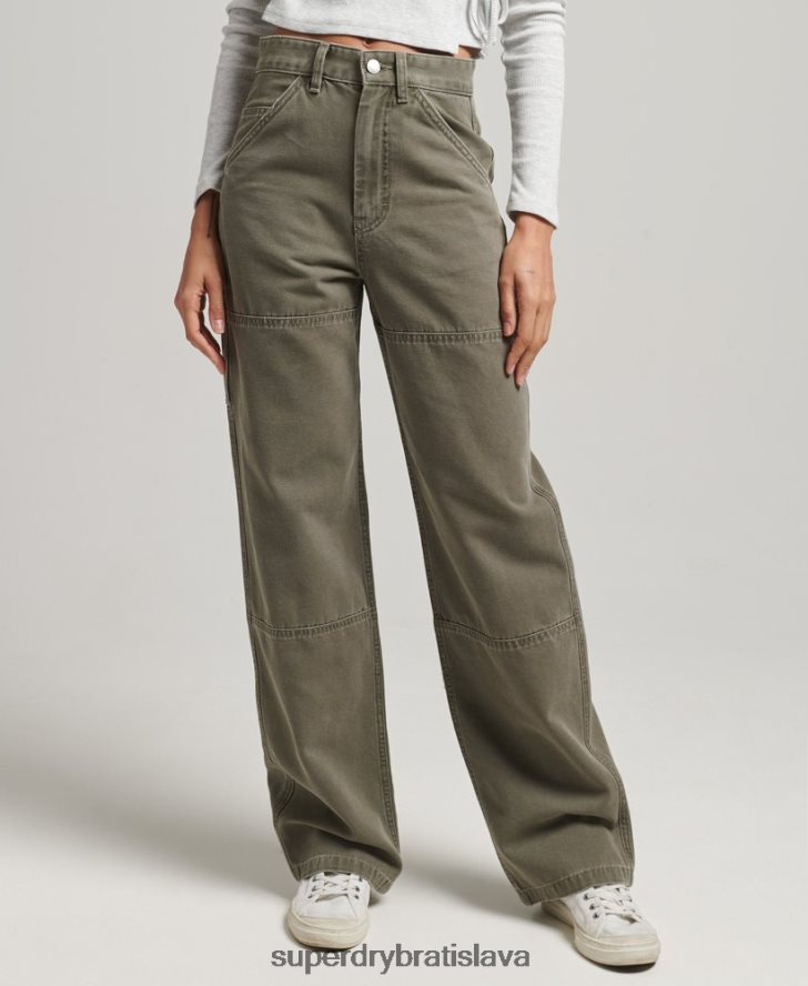 Superdry ženy široké tesárske nohavice 6B4ZTR2583 oblečenie kaki
