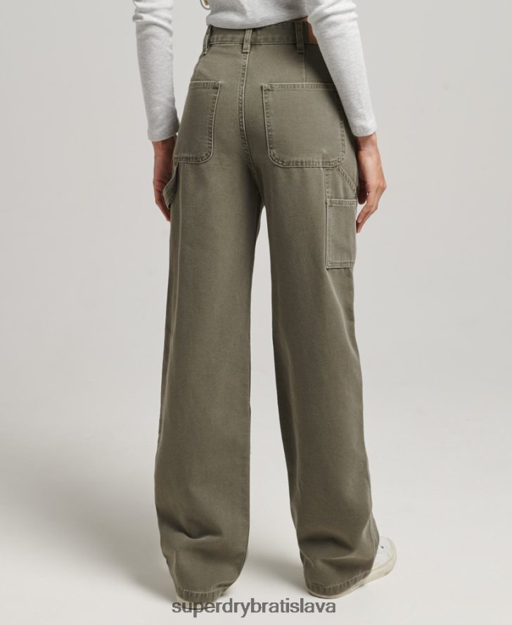Superdry ženy široké tesárske nohavice 6B4ZTR2583 oblečenie kaki