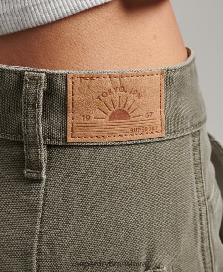 Superdry ženy široké tesárske nohavice 6B4ZTR2583 oblečenie kaki