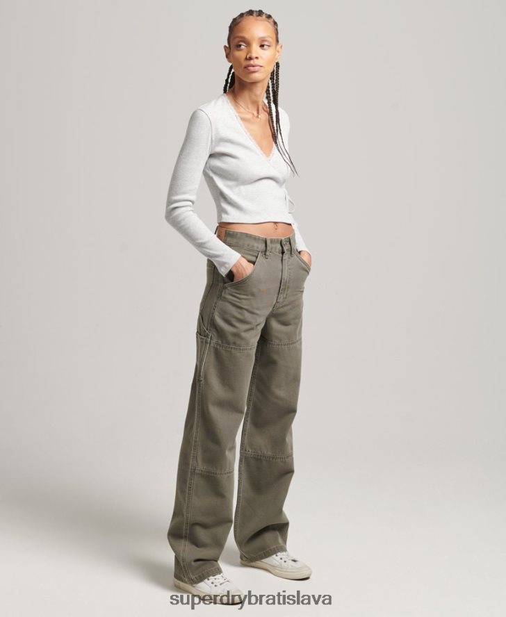 Superdry ženy široké tesárske nohavice 6B4ZTR2583 oblečenie kaki