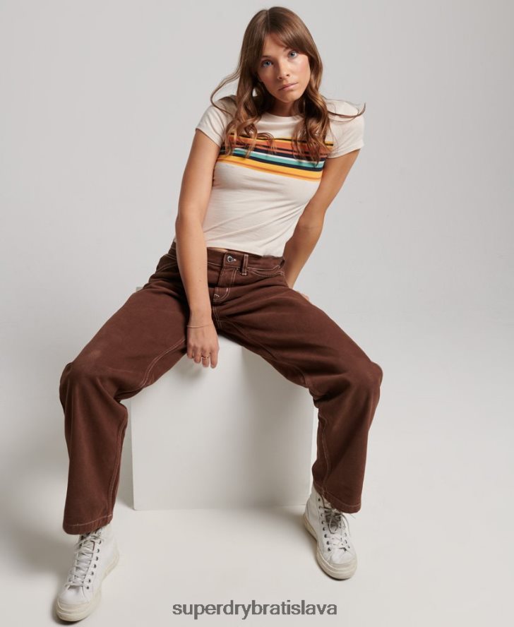 Superdry ženy kontrastné tesárske nohavice 6B4ZTR2555 oblečenie hnedá