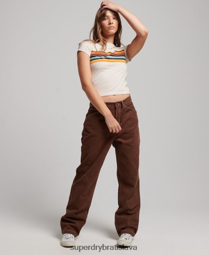 Superdry ženy kontrastné tesárske nohavice 6B4ZTR2555 oblečenie hnedá