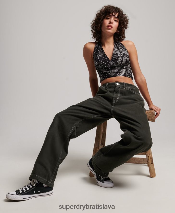 Superdry ženy kontrastné tesárske nohavice 6B4ZTR2558 oblečenie zelená