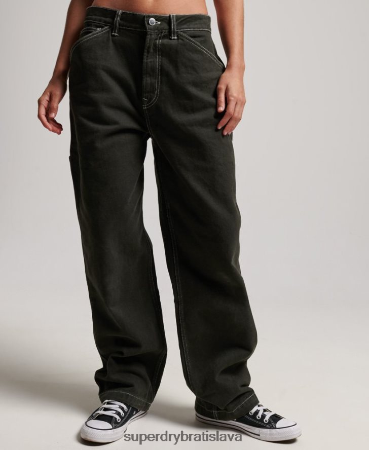 Superdry ženy kontrastné tesárske nohavice 6B4ZTR2558 oblečenie zelená