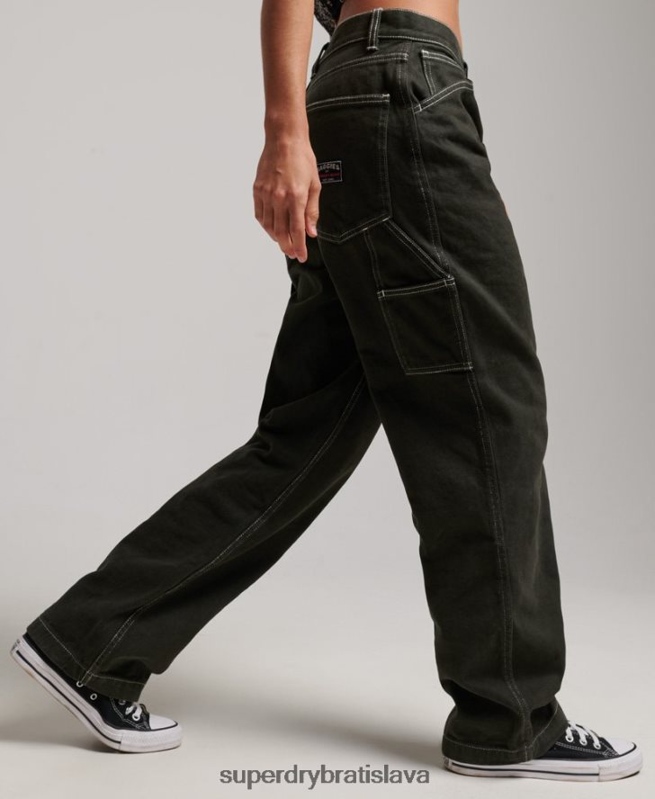 Superdry ženy kontrastné tesárske nohavice 6B4ZTR2558 oblečenie zelená