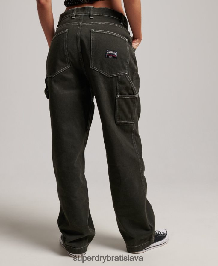 Superdry ženy kontrastné tesárske nohavice 6B4ZTR2558 oblečenie zelená