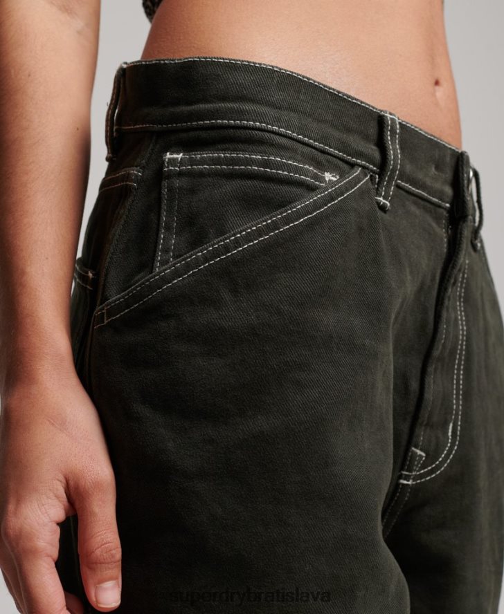 Superdry ženy kontrastné tesárske nohavice 6B4ZTR2558 oblečenie zelená