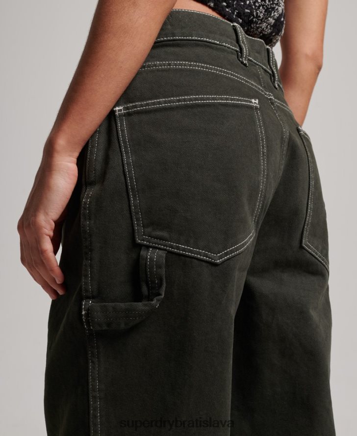 Superdry ženy kontrastné tesárske nohavice 6B4ZTR2558 oblečenie zelená