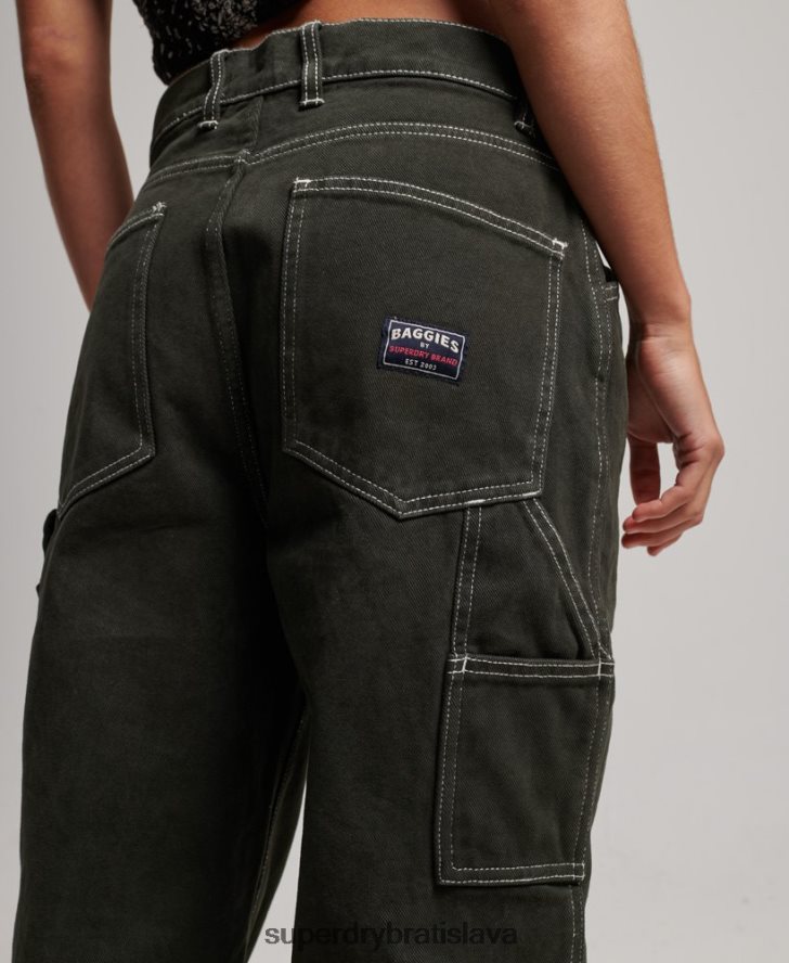 Superdry ženy kontrastné tesárske nohavice 6B4ZTR2558 oblečenie zelená