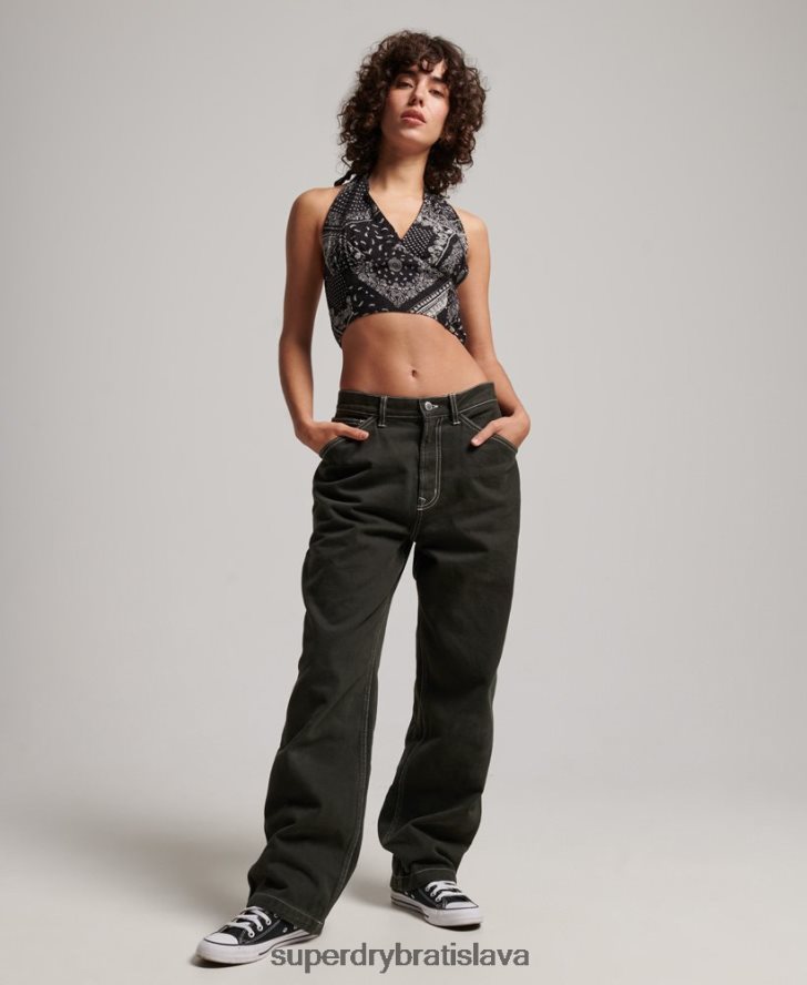 Superdry ženy kontrastné tesárske nohavice 6B4ZTR2558 oblečenie zelená